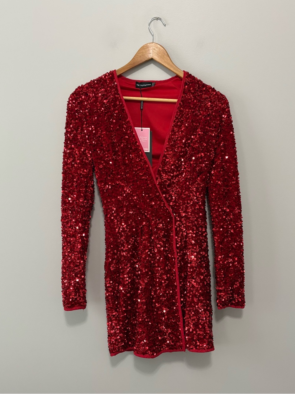 Glam Date Night Red Velvet Sequin Long Sleeve Blazer Wrap Mini Dress